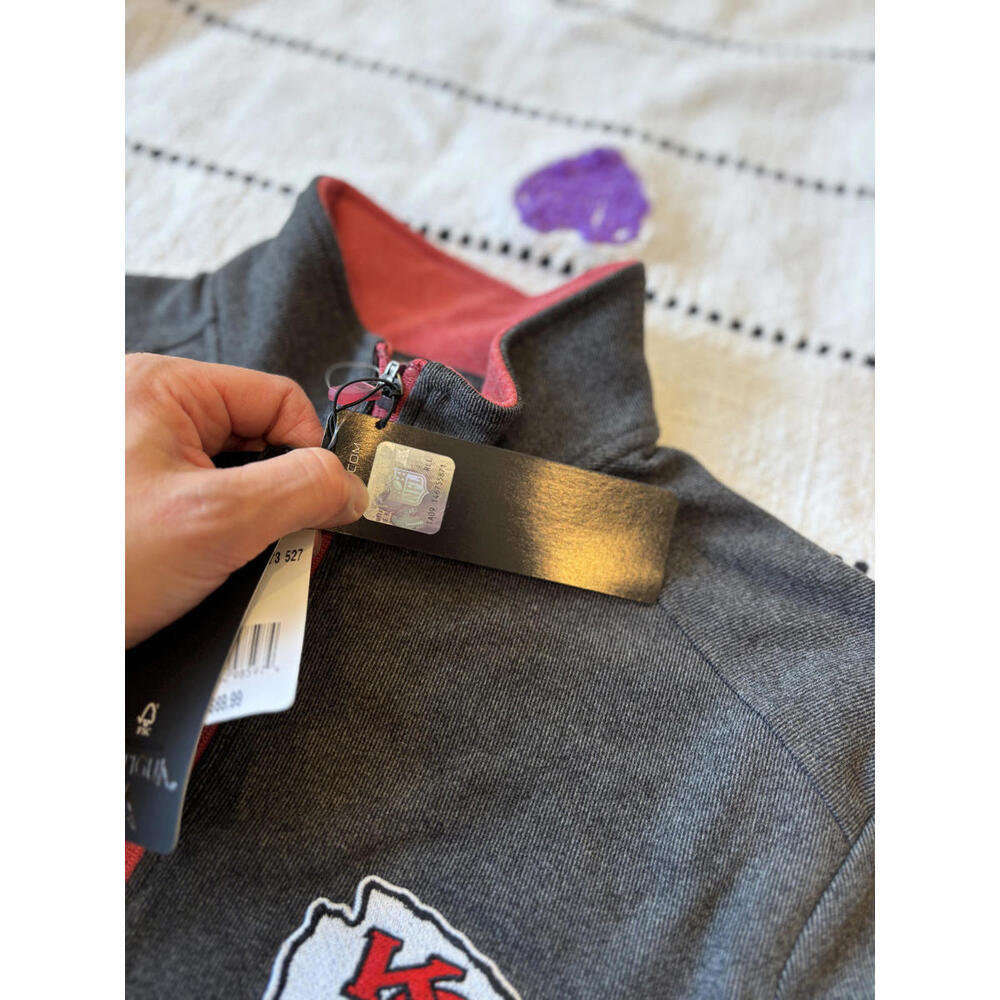 Kansas City‎ Chiefs Men's Gray and Red Quarter-Zip Pullover Jacket Size Small - Picture 5 of 6